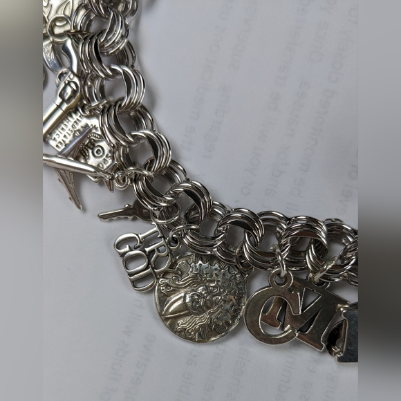 EC TRIPLE LINK STERLING SILVER ALL MARKED CHUNKY CHARM BRACELET - Picture 8 of 14